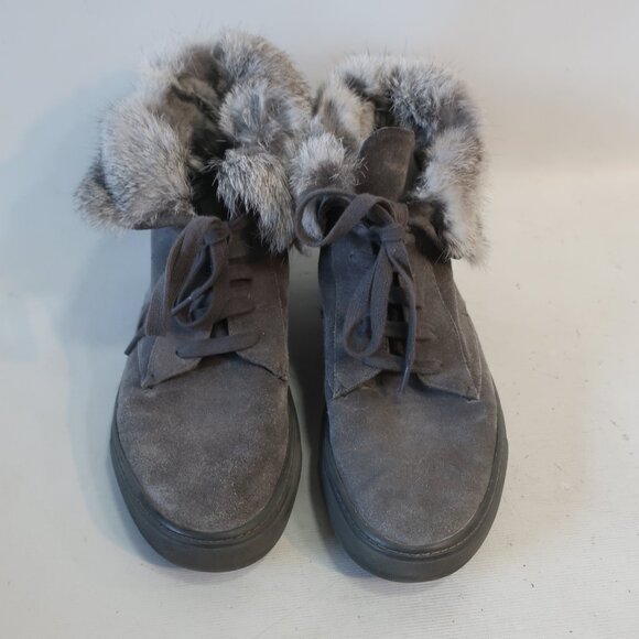 Womens Vince Nyack Gray Suede Rabbit Fur Ankle Sneaker Booties 8 - Picture 3 of 14